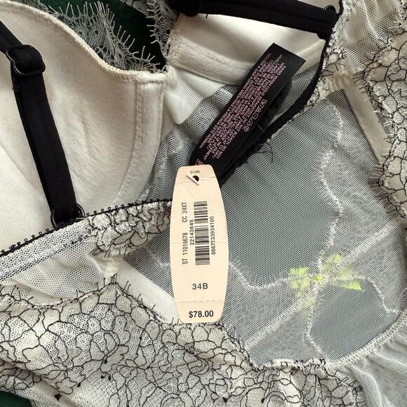 nwt Victoria’s Secret Lace Corset Top Ivory Black Lace Neon Bows (34B) Small - Picture 6 of 10